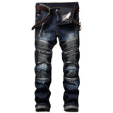 Straight Washed Multi Zipper pants homme Pleated Biker Jeans Pants 2018 Men's Slim Fit Brand Designer Denim Trousers For Male
