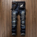 Straight Washed Multi Zipper pants homme Pleated Biker Jeans Pants 2018 Men's Slim Fit Brand Designer Denim Trousers For Male