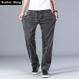 2020 Spring and Summer New Men's Gray Thin Jeans Advanced Stretch Loose Straight Denim Trousers Male Plus Size 40 42 44 Brand