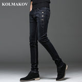KOLMAKOV 2020 New Mens Denim Jeans Straight Full Length Pants with High Elasticity Slim Pants for Man Fashion Mid-waist Jeans