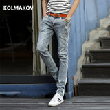 KOLMAKOV 2020 New Mens Denim Jeans Straight Full Length Pants with High Elasticity Slim Pants for Man Fashion Mid-waist Jeans