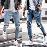 Men's Jeans Skinny Hip Hop Cool Streetwear Biker Embroidery Patch Hole Ripped Zipper Jeans Slim Mens Clothes Pencil Homme Jeans