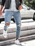 Men's Jeans Skinny Hip Hop Cool Streetwear Biker Embroidery Patch Hole Ripped Zipper Jeans Slim Mens Clothes Pencil Homme Jeans