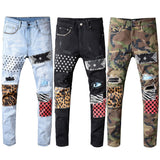 Large Size 28-40 Fashion Streetwear Men Jeans Patchwork Designer Printed Jeans Men Punk Pants Slim Fit Hip Hop Ripped Jeans Male