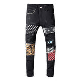Large Size 28-40 Fashion Streetwear Men Jeans Patchwork Designer Printed Jeans Men Punk Pants Slim Fit Hip Hop Ripped Jeans Male