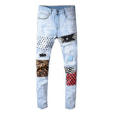 Large Size 28-40 Fashion Streetwear Men Jeans Patchwork Designer Printed Jeans Men Punk Pants Slim Fit Hip Hop Ripped Jeans Male