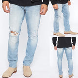 Men's Skinny Jeans Side Stripes Ripped Frayed Slim Fit Denim Pants Hip Hop Black Streetwear Rolled Edge Casual Jean Trousers Men