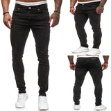 Men's Skinny Jeans Side Stripes Ripped Frayed Slim Fit Denim Pants Hip Hop Black Streetwear Rolled Edge Casual Jean Trousers Men