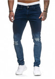 Men's Skinny Jeans Side Stripes Ripped Frayed Slim Fit Denim Pants Hip Hop Black Streetwear Rolled Edge Casual Jean Trousers Men