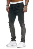 Men's Skinny Jeans Side Stripes Ripped Frayed Slim Fit Denim Pants Hip Hop Black Streetwear Rolled Edge Casual Jean Trousers Men