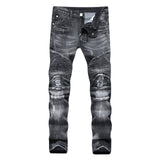 Straight Washed Multi Zipper pants homme Pleated Biker Jeans Pants 2018 Men's Slim Fit Brand Designer Denim Trousers For Male