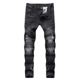 Straight Washed Multi Zipper pants homme Pleated Biker Jeans Pants 2018 Men's Slim Fit Brand Designer Denim Trousers For Male