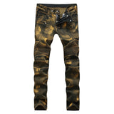 Straight Washed Multi Zipper pants homme Pleated Biker Jeans Pants 2018 Men's Slim Fit Brand Designer Denim Trousers For Male