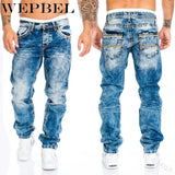 WEPBEL Men's Fashion Jeans Casual Full Length Trousers Straight Men's Pants Hip-Hop Cowboy Jeans