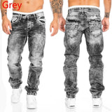 WEPBEL Men's Fashion Jeans Casual Full Length Trousers Straight Men's Pants Hip-Hop Cowboy Jeans