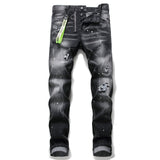 European Italy Designer Street Style Fashion Black Men Dsq Brand Jeans Pants Slim Top Quality Hole Pencil Button Denim Trousers