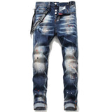European Italy Designer Street Style Fashion Black Men Dsq Brand Jeans Pants Slim Top Quality Hole Pencil Button Denim Trousers