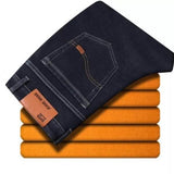 2020 Winter New Men's Warm Jeans Business Casual Elasticity Thick Slim Denim Pants Brand Trousers Black Plus Size 40 42