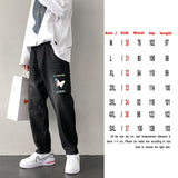 Fashion Print Black Jeans Pants Japanese Harajuku Streetwear for Mens Plus Size Denim Clothes Boyfriend Baggy Blue Jean Trousers